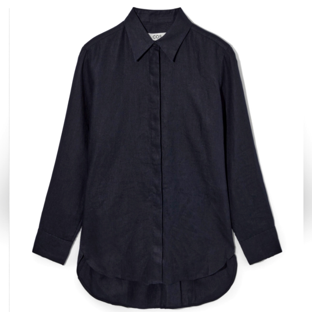 COS REGULAR-FIT LINEN Shirt Navy size 12
